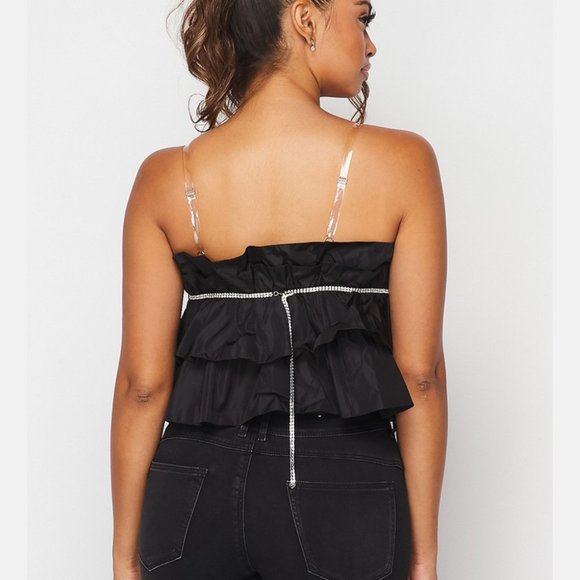 Rhinestone Belt Ruffle Crop Top - Picture 5 of 5